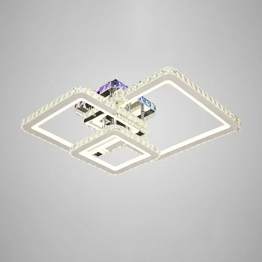 LED chandelier with remote control and crystal JUSTIN RGB 106W, 3 Squares, Cold/Warm/Neutral light, Dimmable, Shiny Chrome