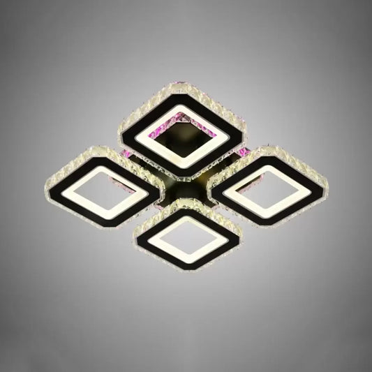 LED chandelier with remote control and crystal BLAKELY RGB 74W, 4 Squares, Cold/Warm/Neutral light, Dimmable, Black