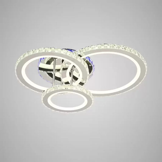 LED chandelier with remote control and crystal NOVA ROTONDA RGB 103W, 3 Circles, Cold/Warm/Neutral light, Dimmable, Shiny Chrome