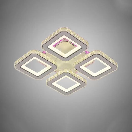 LED chandelier with remote control and crystal BLAKELY RGB 74W, 4 Squares, Cold/Warm/Neutral light, Dimmable, White