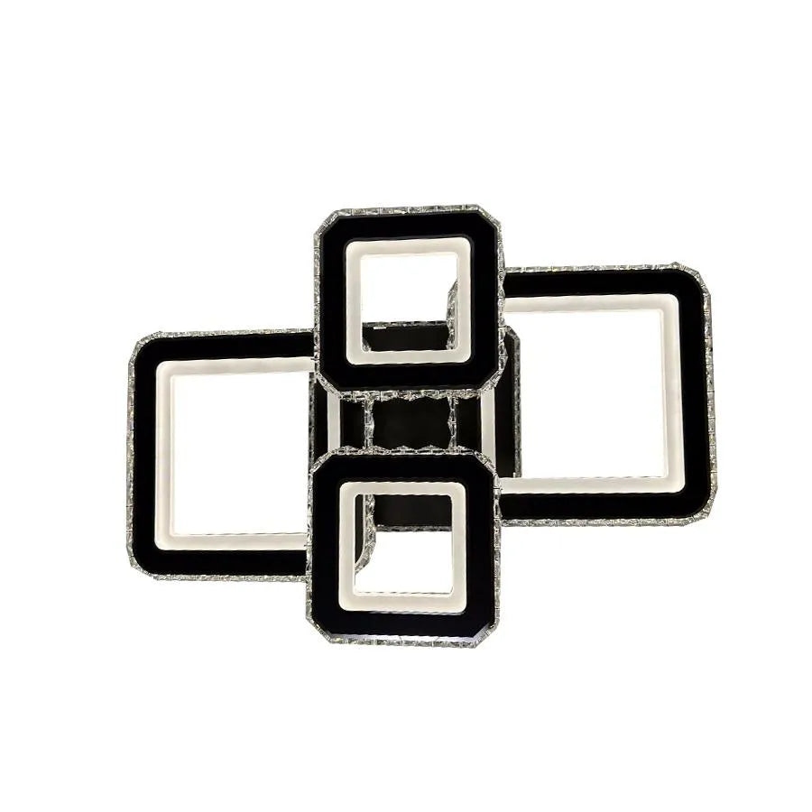 LED chandelier with remote control and crystal BLAKELY RGB 154W, 4 Squares, Cold/Warm/Neutral light, Dimmable, Black