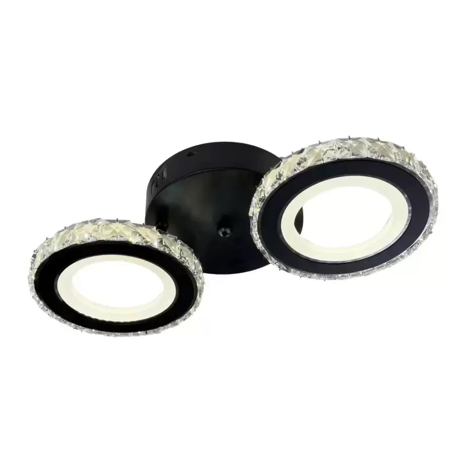 LED chandelier with remote control and crystal NOVA ROTONDA 29W, 2 Circles, Cold/Warm/Neutral light, Dimmable, Black