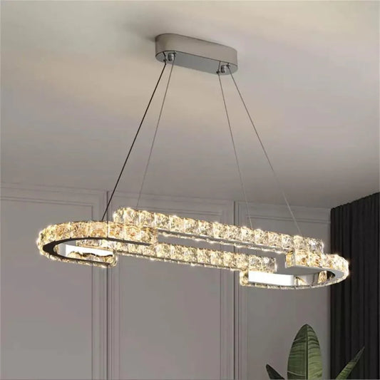 Suspended LED chandelier with remote control and crystal SAMIRA 86W, Linear, Cold/Warm/Neutral light, Dimmable, Shiny Chrome