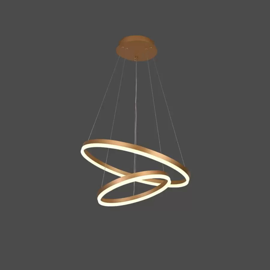 Suspended LED chandelier with remote control CHRISTINE, 42W, 2 Circles, Cold/Warm/Neutral light, Dimmable, Shiny Gold, Adjustable Height