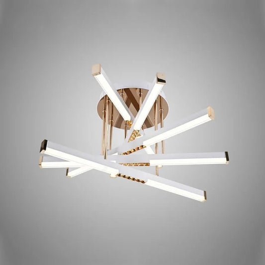 LED chandelier with remote control CORA 120W, 5 Elements, Linear, Cold/Warm/Neutral light, Dimmable, Shiny Gold