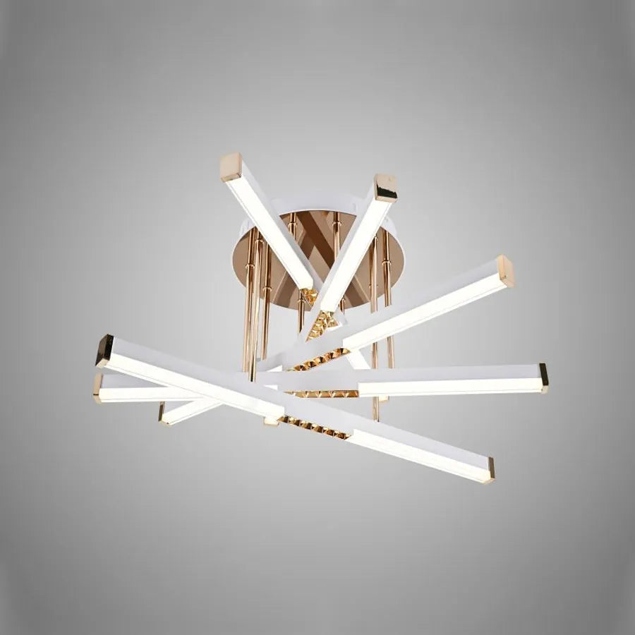 LED chandelier with remote control CORA 120W, 5 Elements, Linear, Cold/Warm/Neutral light, Dimmable, Shiny Gold