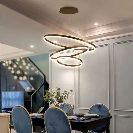 Suspended LED chandelier with remote control EMANUELLE 152W, 3 Circles, Cold/Warm/Neutral light, Dimmable, Brown, Height Adjustable