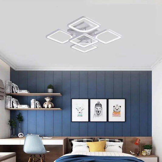 LED chandelier with remote control FELY 80W, 5 Squares, Cold/Warm/Neutral light, Dimmable, White