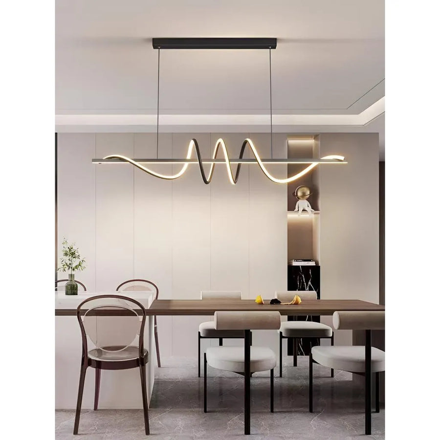 Suspended LED chandelier with remote control RIBBON 66W, Linear, Cold/Warm/Neutral light, Dimmable, Black, Height Adjustable