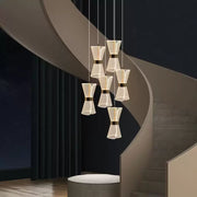 Hanging LED chandelier with remote control JEROME 38W, 6 Elements, Cold/Warm/Neutral light, Dimmable, Gold, Height Adjustable