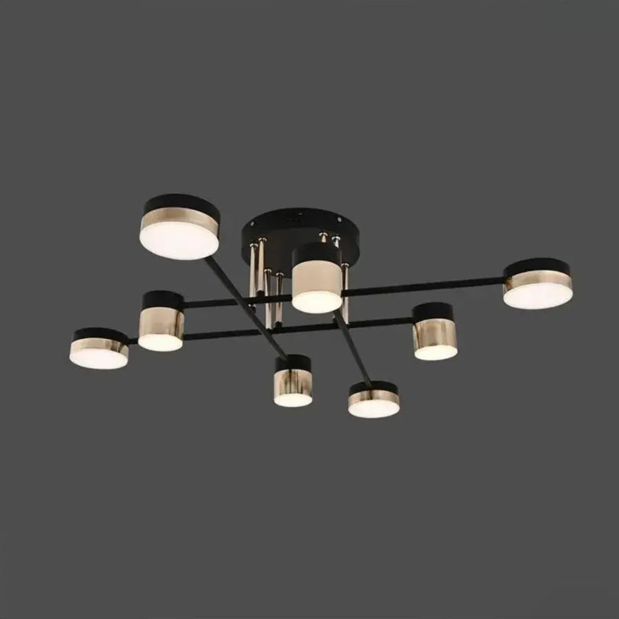 LED chandelier with remote control JAYSON 57W, 8 Elements, Cold/Warm/Neutral light, Dimmable, Glossy Black Gold