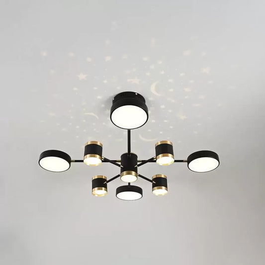LED chandelier with remote control NOVA 87W, 8 Elements, Cold/Warm/Neutral light, Dimmable, Black
