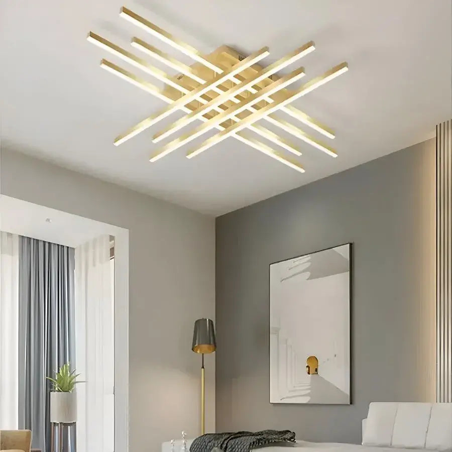 LED chandelier with remote control MORA 160W, 8 Elements, Linear, Cold/Warm/Neutral light, Dimmable, Shiny Gold