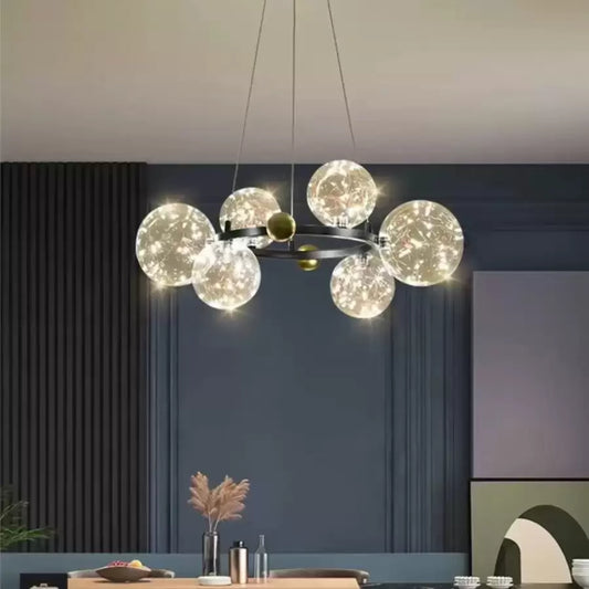 LED chandelier with remote control NOEL 52W, 6 Globes, Cold/Warm/Neutral light, Dimmable, Black, Height Adjustable