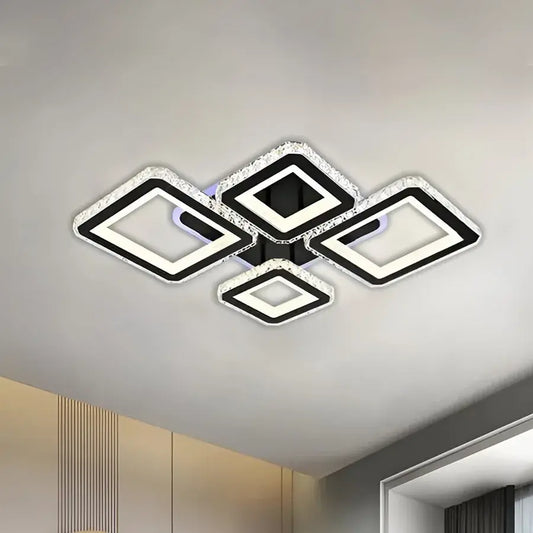 LED chandelier with remote control and crystal QUADRIS RGB 78W, 4 Squares, Cold/Warm/Neutral light, Dimmable, Black