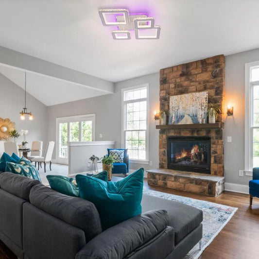 LED chandelier with remote control and crystal QUADRIS RGB, 78W, 4 Squares, Cold/Warm/Neutral light, Dimmable, White