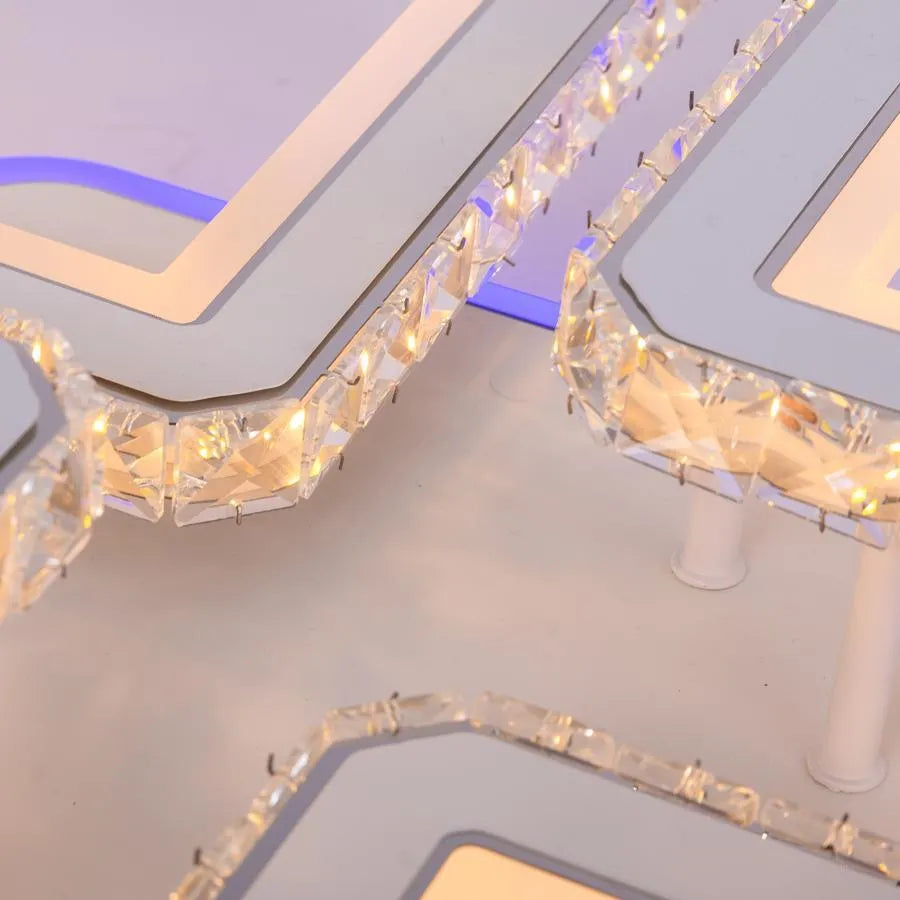 LED chandelier with remote control and crystal QUADRIS RGB, 78W, 4 Squares, Cold/Warm/Neutral light, Dimmable, White