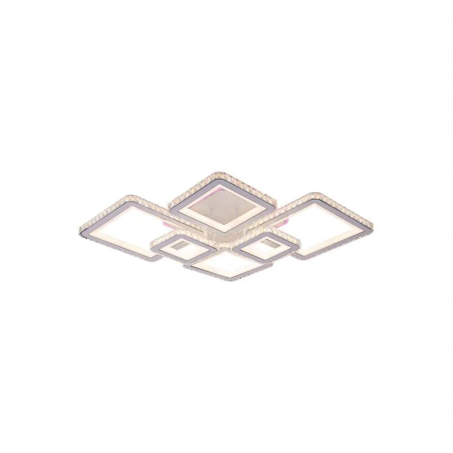 LED chandelier with remote control and crystal QUADRIS RGB 170W, 6 Squares, Cold/Warm/Neutral Light, Dimmable, White