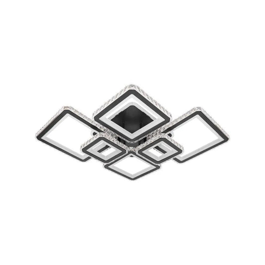 LED chandelier with remote control and crystal QUADRIS RGB 330W, 6 Squares, Cold/Warm/Neutral light, Dimmable, Black