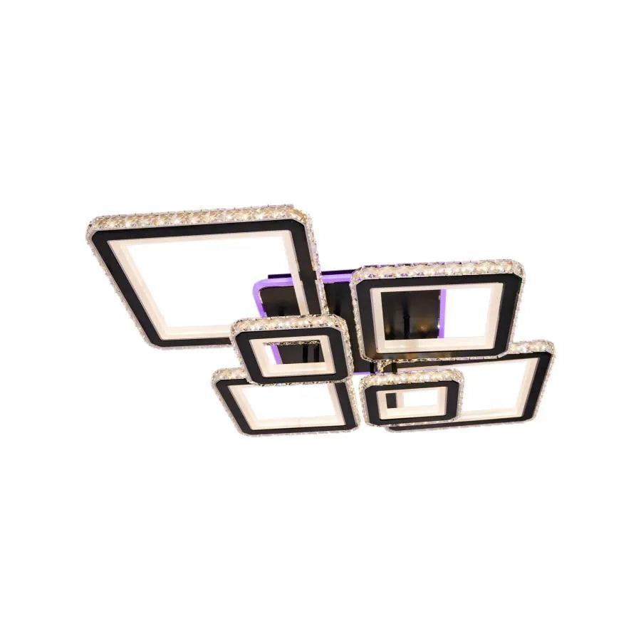 LED chandelier with remote control and crystal QUADRIS RGB 330W, 6 Squares, Cold/Warm/Neutral light, Dimmable, Black