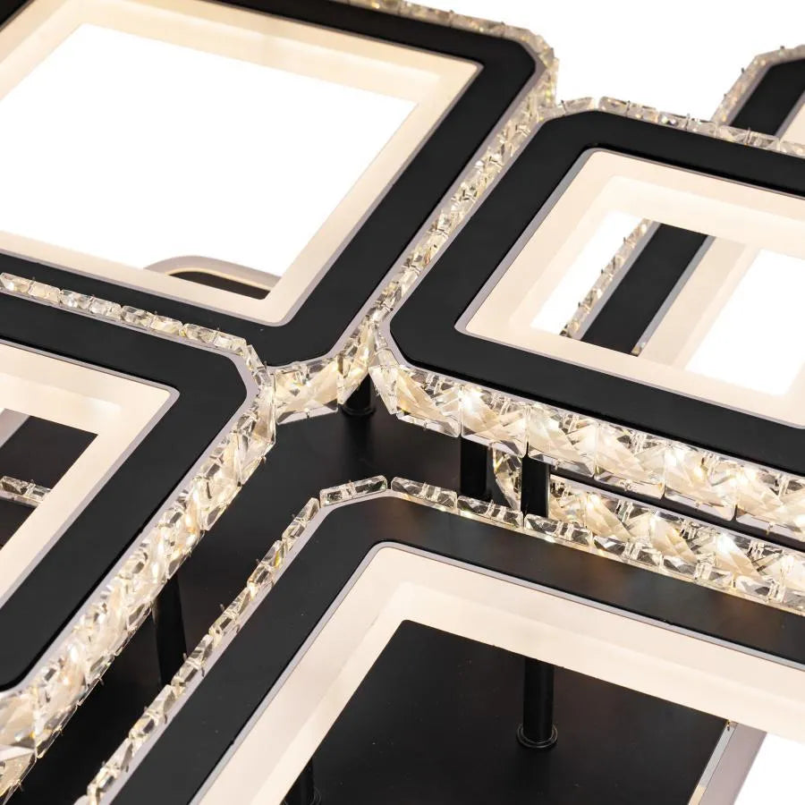LED chandelier with remote control and crystal QUADRIS RGB 330W, 6 Squares, Cold/Warm/Neutral light, Dimmable, Black