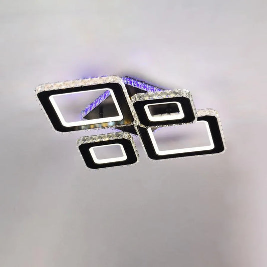 LED chandelier with remote control and crystal TERRANO RGB 162W, 4 Squares, Cold/Warm/Neutral light, Dimmable, Black