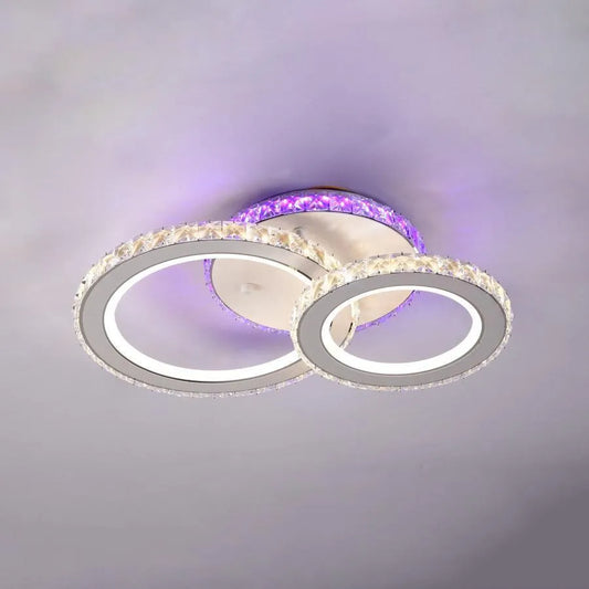 LED chandelier with remote control and crystal NOVA ROTONDA RGB 43W, 2 Circles, Cold/Warm/Neutral light, Dimmable, White