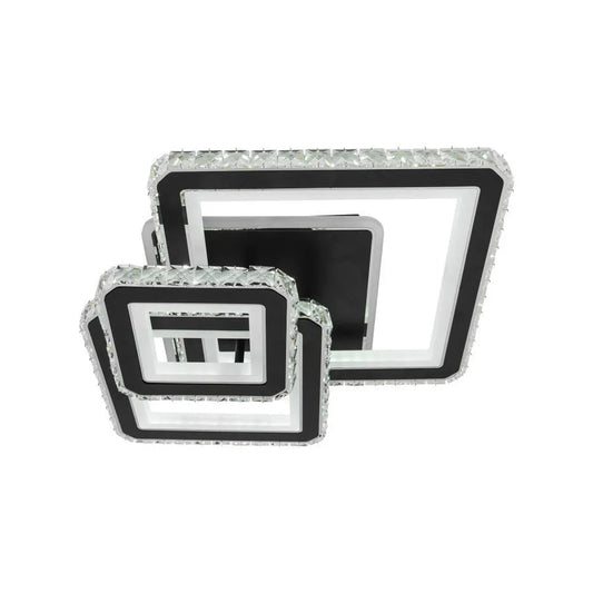 LED chandelier with remote control and crystal LEILA 154W, 3 Squares, Cold/Warm/Neutral light, Dimmable, Glossy Black Chrome