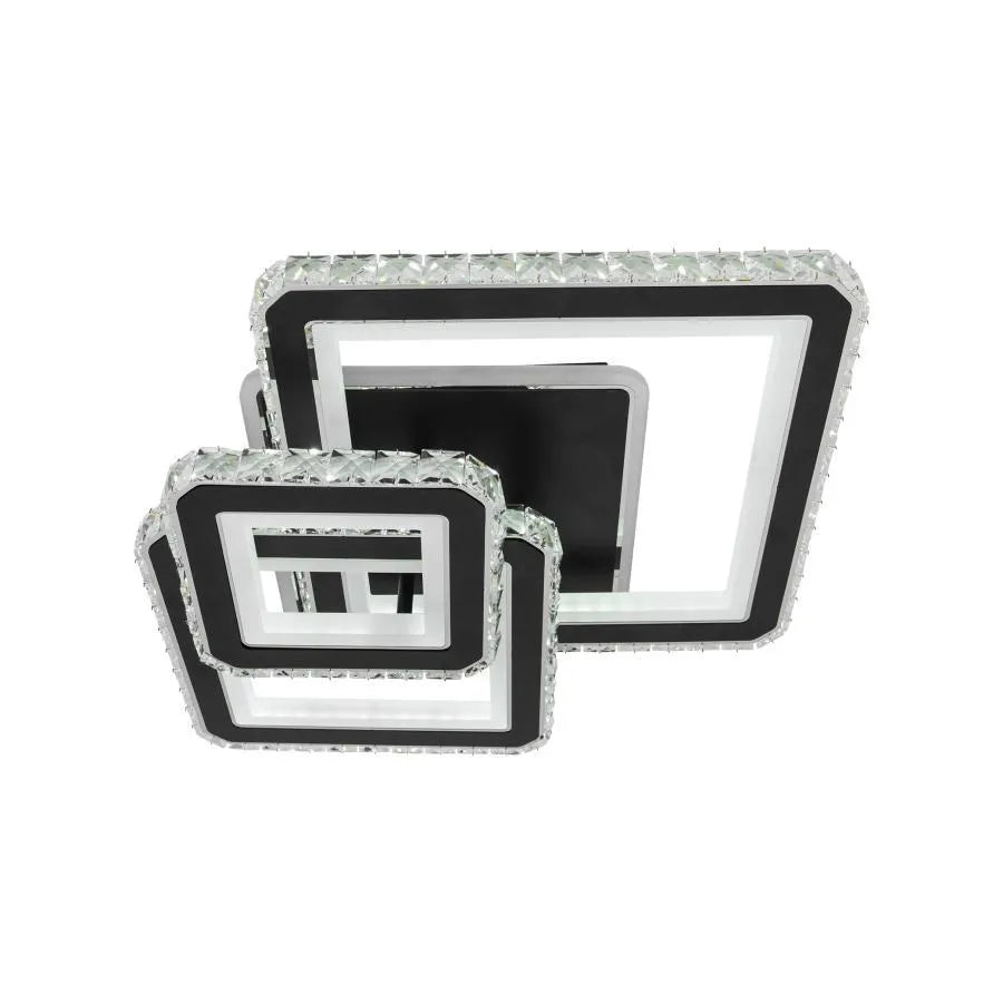 LED chandelier with remote control and crystal LEILA 154W, 3 Squares, Cold/Warm/Neutral light, Dimmable, Glossy Black Chrome