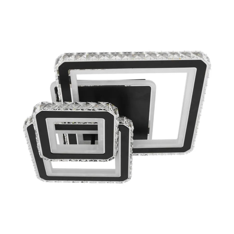 LED chandelier with remote control and crystal LEILA 154W, 3 Squares, Cold/Warm/Neutral light, Dimmable, Glossy Black Chrome