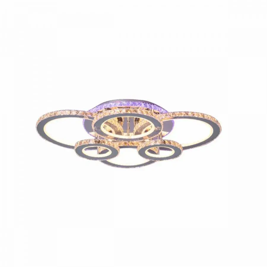 LED chandelier with remote control and crystal NOVA ROTONDA RGB 152W, 6 Circles, Cold/Warm/Neutral light, Dimmable, Shiny Chrome