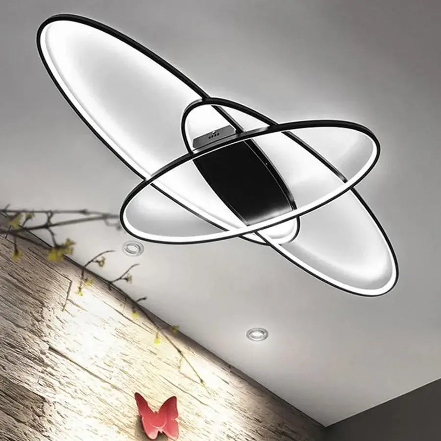 LED chandelier with remote control ORBITA 83W, 3 Elements, Oval, Cold/Warm/Neutral light, Dimmable, Black