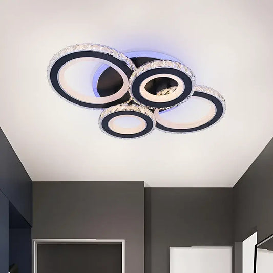 LED chandelier with remote control and crystal NOVA ROTONDA RGB 68W, 4 Circles, Cold/Warm/Neutral light, Dimmable, Black