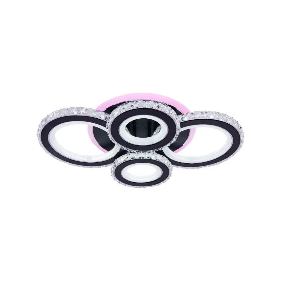 LED chandelier with remote control and crystal NOVA ROTONDA RGB 68W, 4 Circles, Cold/Warm/Neutral light, Dimmable, Black