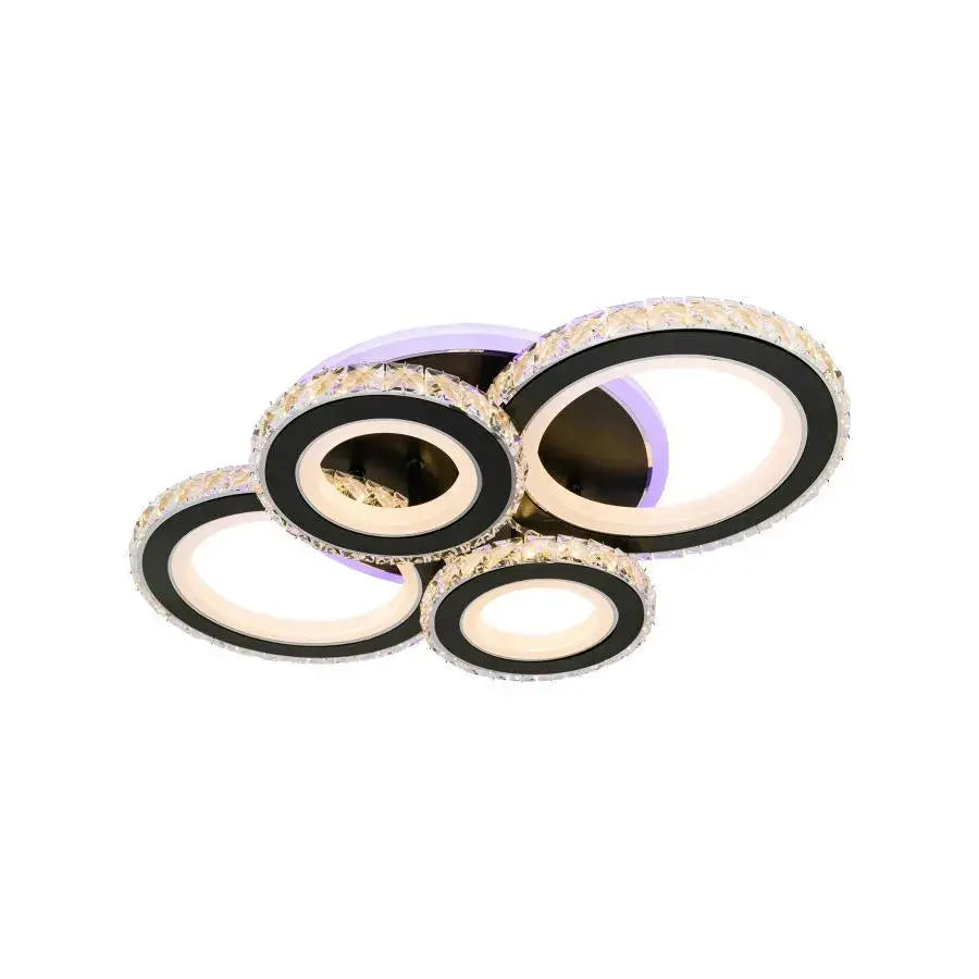 LED chandelier with remote control and crystal NOVA ROTONDA RGB 68W, 4 Circles, Cold/Warm/Neutral light, Dimmable, Black