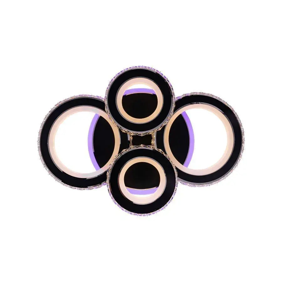 LED chandelier with remote control and crystal NOVA ROTONDA RGB 68W, 4 Circles, Cold/Warm/Neutral light, Dimmable, Black