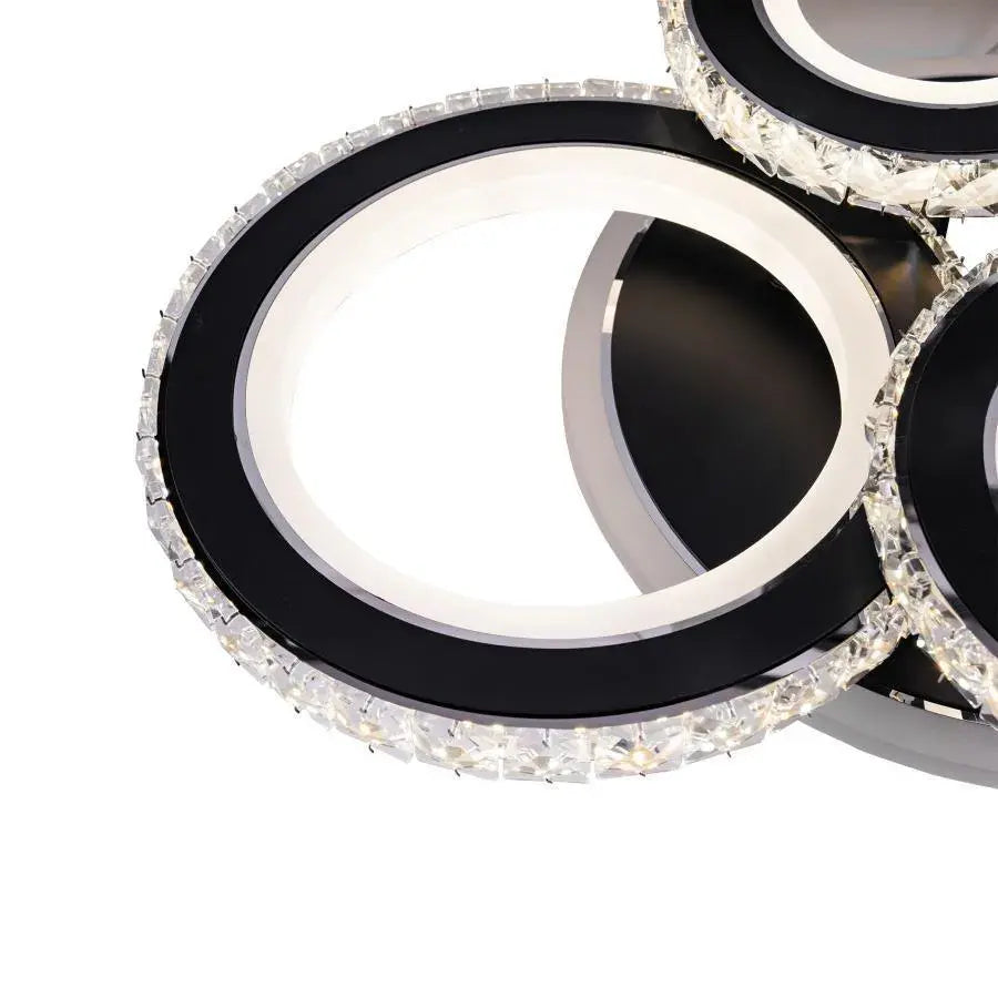 LED chandelier with remote control and crystal NOVA ROTONDA RGB 68W, 4 Circles, Cold/Warm/Neutral light, Dimmable, Black