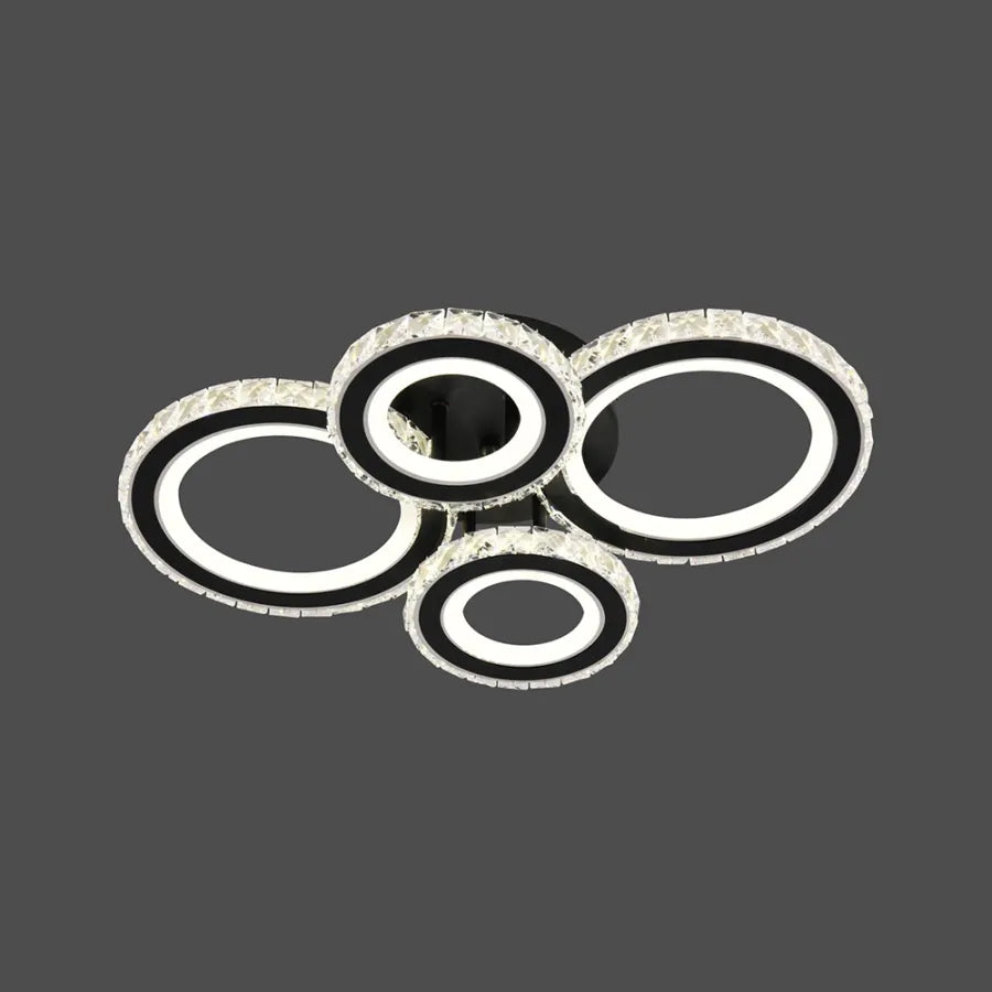 LED chandelier with remote control and crystal NOVA ROTONDA RGB 68W, 4 Circles, Cold/Warm/Neutral light, Dimmable, Black