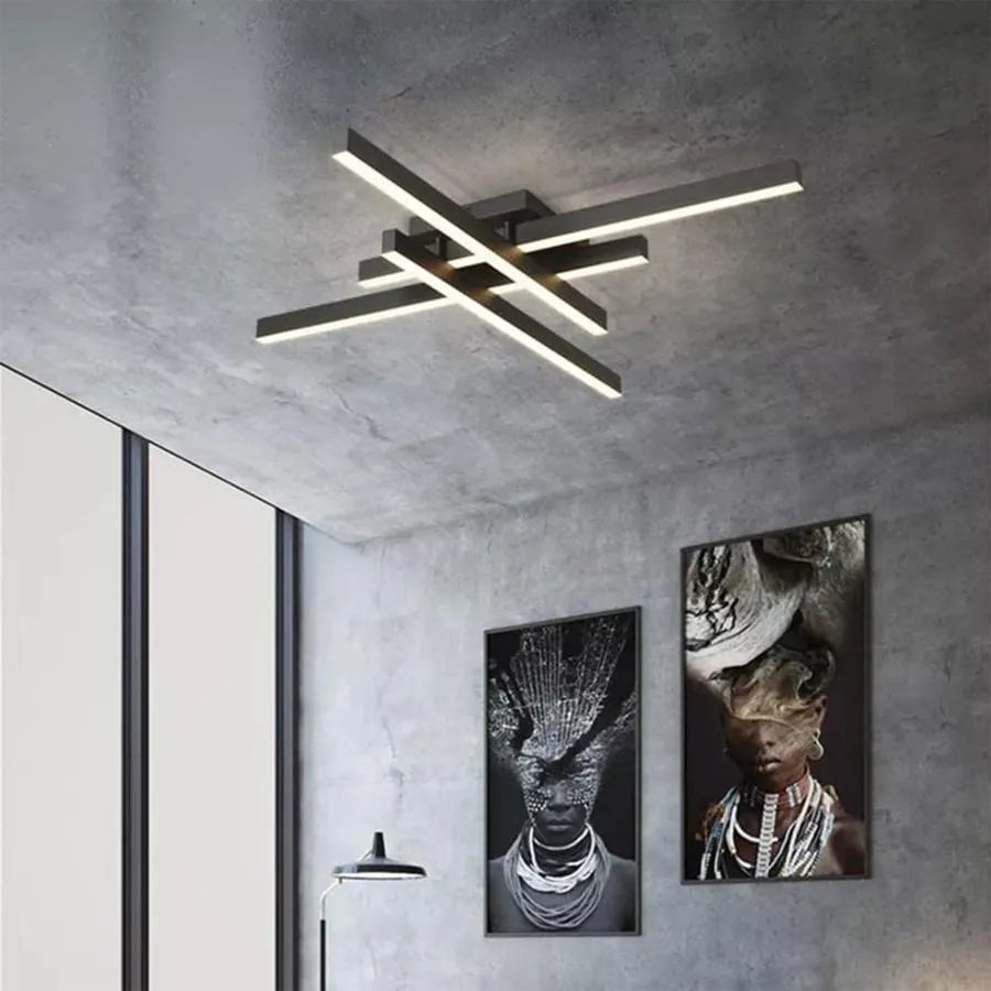 LED chandelier with remote control MORA 80W, 4 Elements, Linear, Cold/Warm/Neutral light, Dimmable, Black