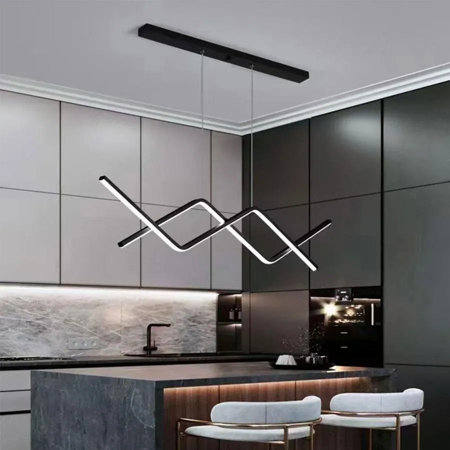 Suspended LED chandelier with remote control ZIGZAG 48W, Cold/Warm/Neutral light, Dimmable, Black, Height Adjustable