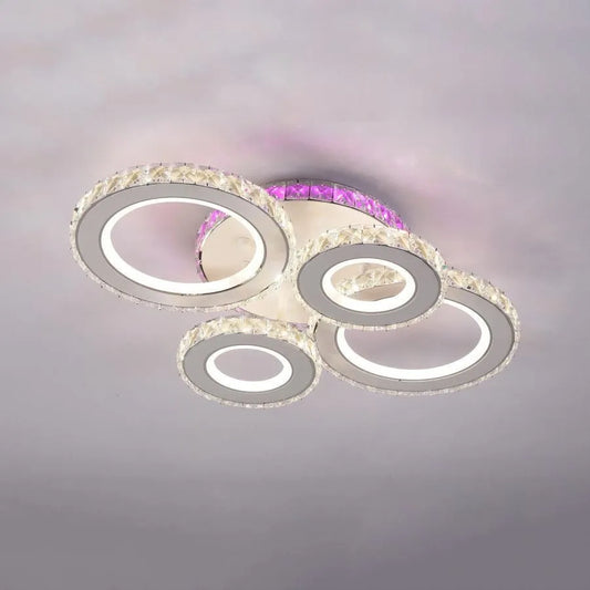 LED chandelier with remote control and crystal ZAFINA RGB 136W, 6 Circles, Cold/Warm/Neutral light, Dimmable, White