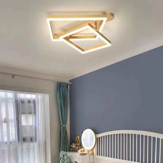 LED chandelier with remote control PAPINI 112W, 2 Squares, Cold/Warm/Neutral light, Dimmable, Shiny Gold