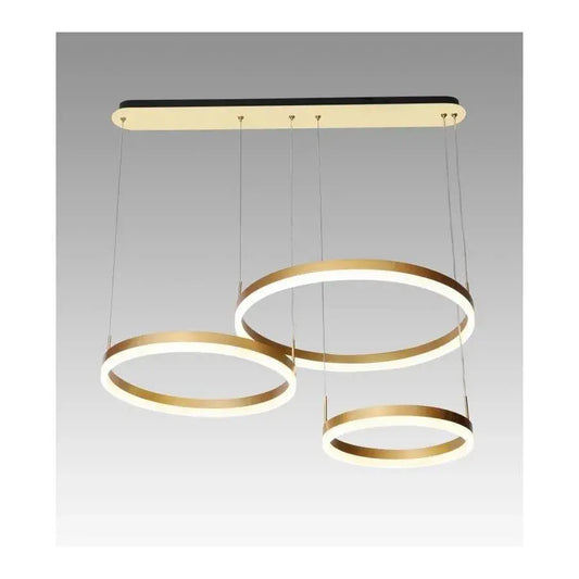 Suspended LED chandelier with remote control PERU 150W, 3 Circles, Cold/Warm/Neutral light, Dimmable, Shiny Gold, Adjustable Height