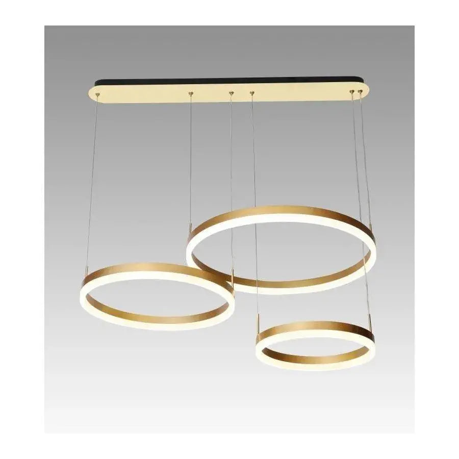 Suspended LED chandelier with remote control PERU 150W, 3 Circles, Cold/Warm/Neutral light, Dimmable, Shiny Gold, Adjustable Height