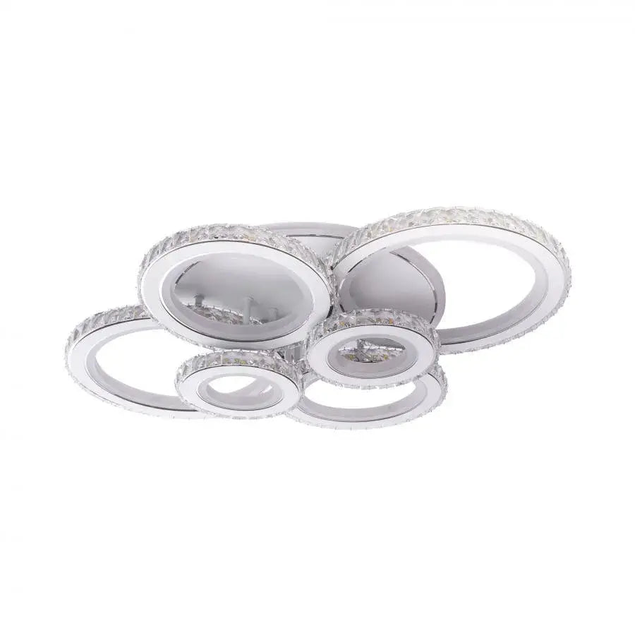 LED chandelier with remote control and crystal NOVA ROTONDA RGB 154W, 6 Circles, Cold/Warm/Neutral light, Dimmable, White