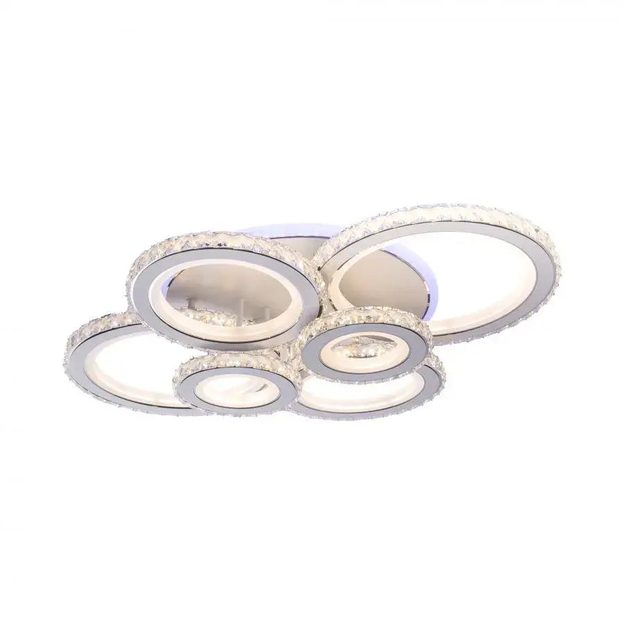 LED chandelier with remote control and crystal NOVA ROTONDA RGB 154W, 6 Circles, Cold/Warm/Neutral light, Dimmable, White