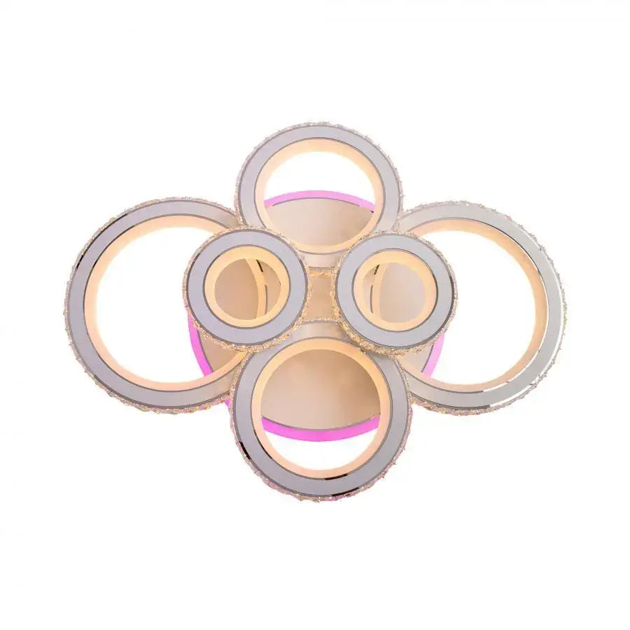 LED chandelier with remote control and crystal NOVA ROTONDA RGB 154W, 6 Circles, Cold/Warm/Neutral light, Dimmable, White