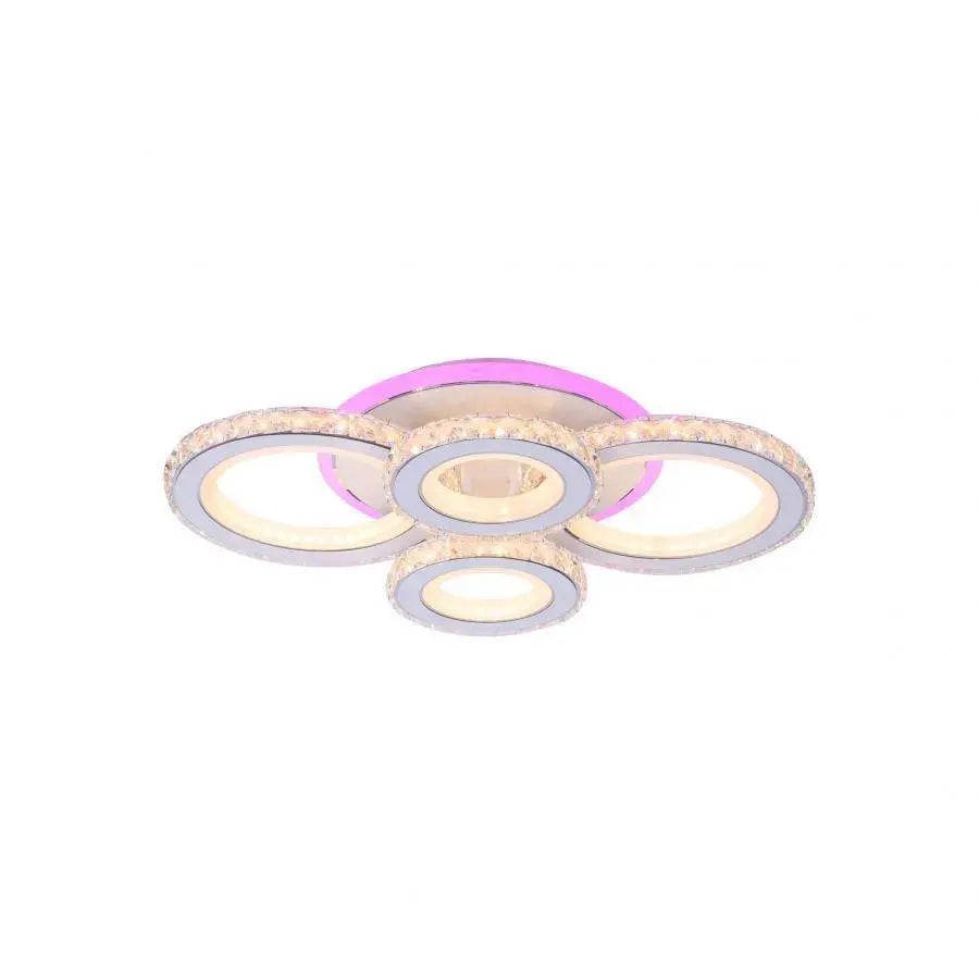 LED chandelier with remote control and crystal NOVA ROTONDA RGB 86W, 4 Circles, Cold/Warm/Neutral light, Dimmable, White