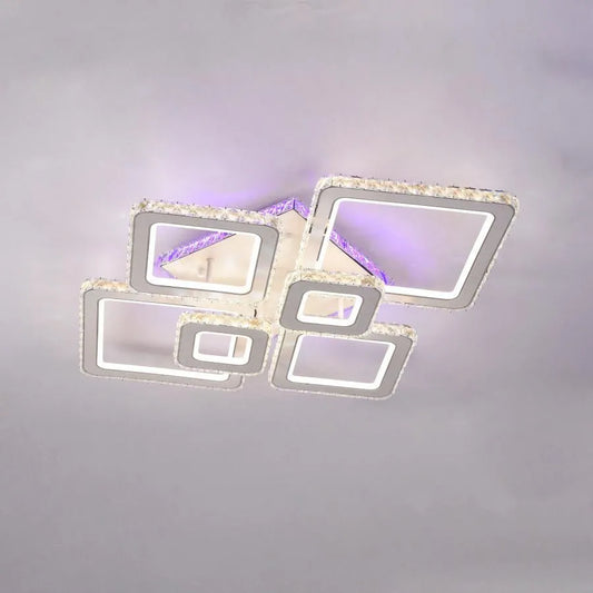 LED chandelier with remote control and crystal TERRANO RGB 288W, 6 Squares, Cold/Warm/Neutral light, Dimmable, Shiny Chrome White