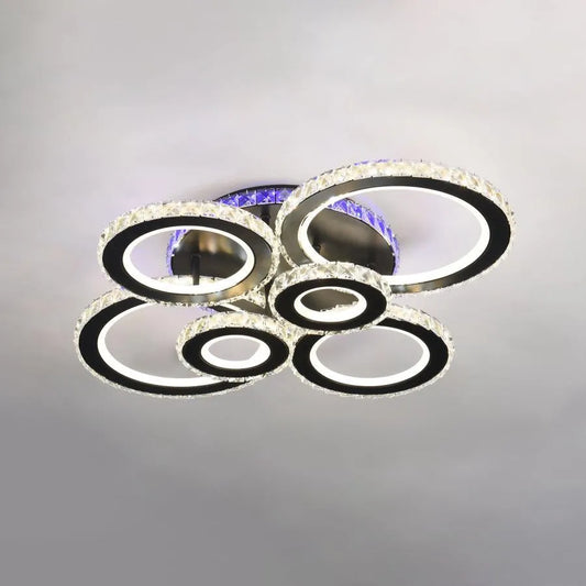 LED chandelier with remote control and crystal ZAFINA RGB 238W, 6 Circles, Cold/Warm/Neutral light, Dimmable, Black